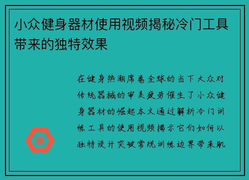 小众健身器材使用视频揭秘冷门工具带来的独特效果